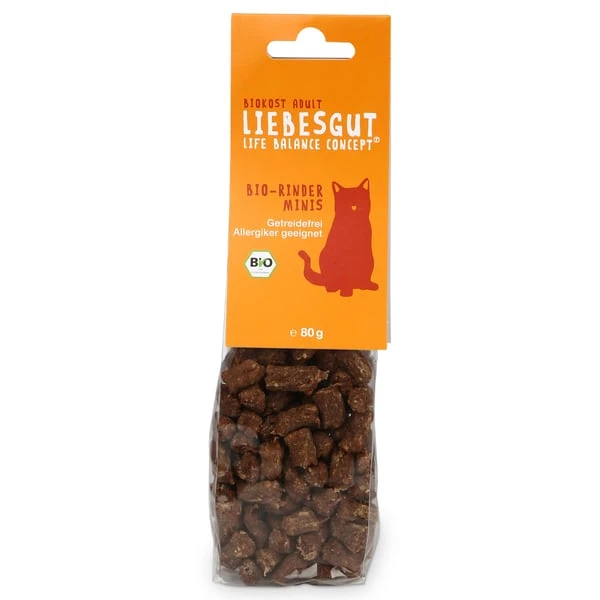 Liebesgut Biokost Katzen Snacks Rinder Minis 1 Liebesgut Biokost Katzen Snacks Rinder Minis