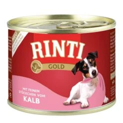Rinti Gold Mix Aus Geflügelherzen & Kalbstückchen 24x185g 5 Rinti Gold Mix Aus Geflügelherzen & Kalbstückchen 24x185g -Pet Verkauf rinti mit feinen stueckchen kalb